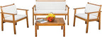 Devoko Patio Furniture 4 Piece Acacia Wood Outdoor Conversation Sofa Set with Table & Cushions Porch Chairs for Garden, Deck, Backyard, Natural