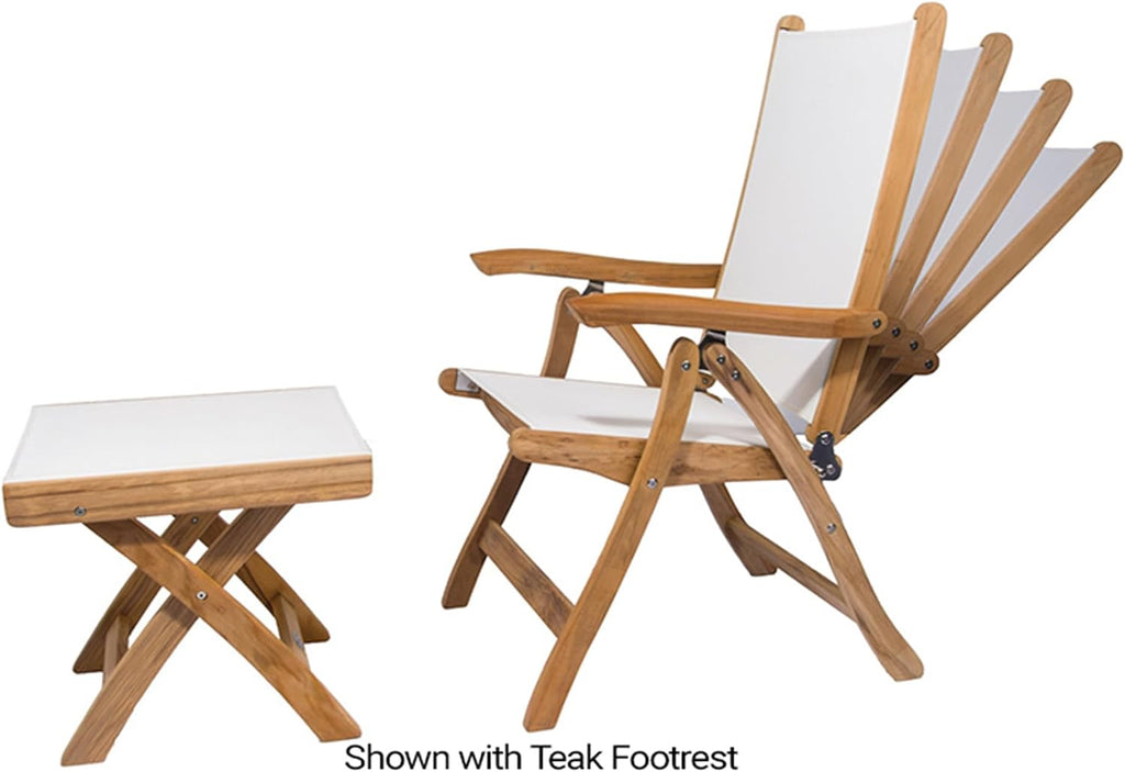 Royal Teak Collection FLBL Florida Teak Sling Chair, Reclining Outdoor Arm Chair, Adjustable Patio Chairs, Wooden Folding Chairs for Garden, Deck and Poolside Seating, Outdoor Furniture, White | Adjustable Reclining Patio Chairs with Black Sling, Teak