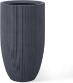 Kante 24 Inch Tall Round Concrete Planter, Large Indoor Outdoor Plant Pots with Drainage Hole and Rubber Plug, Modern Decorative Garden Pots for Home Patio Porch, Textured Charcoal