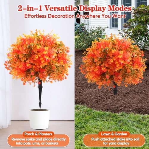 27.5" artificial topiary ball trees w/stake for fall, close-up detail