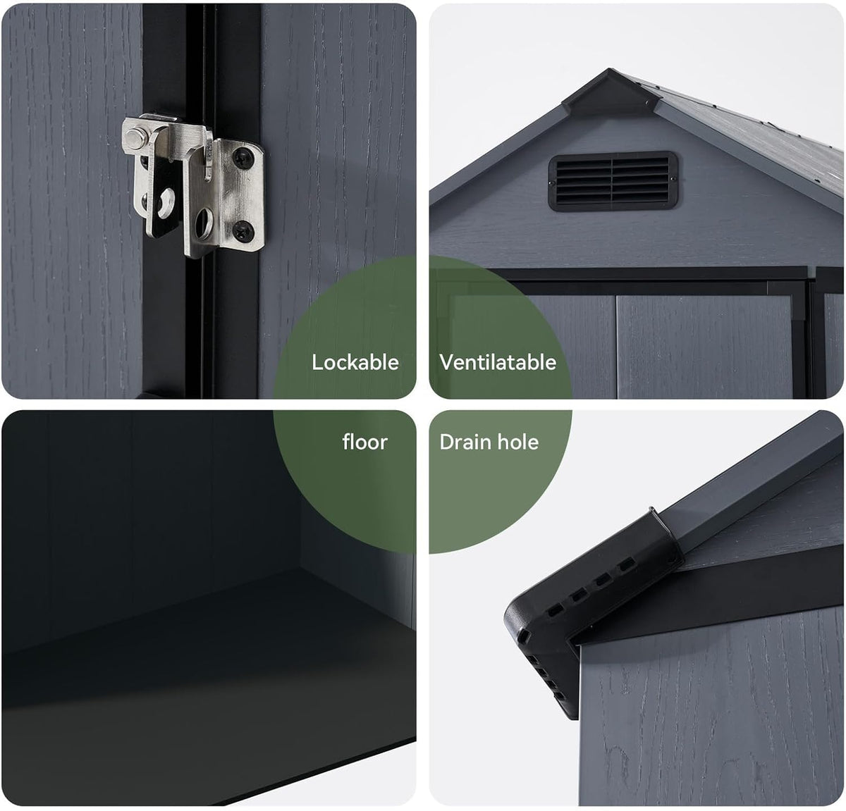 aoxun 4×6 ft all-weather resin storage shed, dark on a desk or shelf
