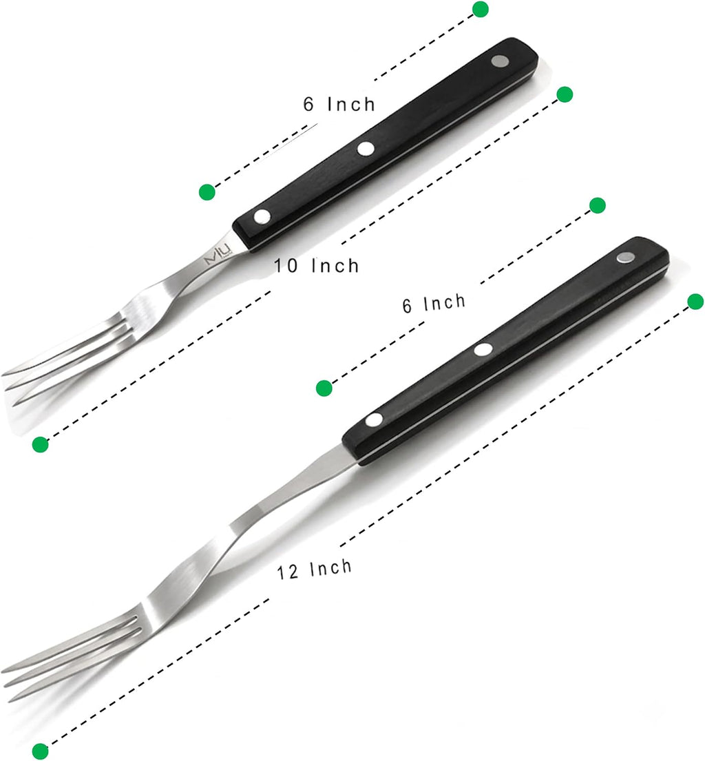 WALLFARM 2 Piece Stainless Steel 3 Prong Granny Fork Set | Three Tine Metal Meat Carving Tools for Kitchen Cooking, Long Steak Flippers for Outdoor BBQ Grills