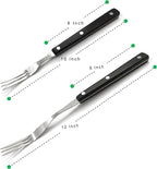 WALLFARM 2 Piece Stainless Steel 3 Prong Granny Fork Set | Three Tine Metal Meat Carving Tools for Kitchen Cooking, Long Steak Flippers for Outdoor BBQ Grills