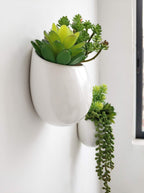 Mkono Wall Planter Ceramic Hanging Pot with Artificial Fake Plants, 3 Pack | 8 Realistic Succulents Included,White Air Plant Holder,Wall Mounted Vase,No Water Needed,Home/Bathroom Decor,Plant Lover Gift