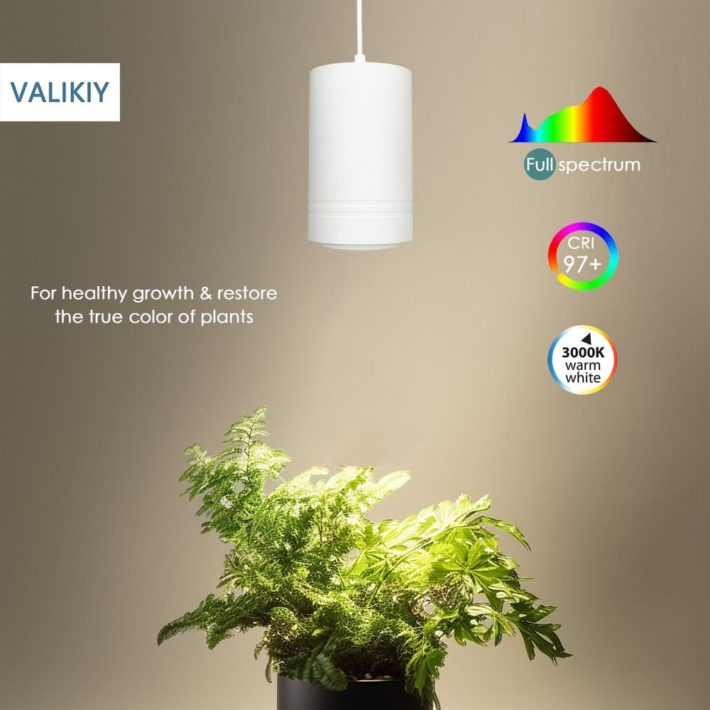 Hanging Grow Light 40W Large, Full Spectrum Warm White Color Plant Lamp, 120V Plug-in with Timer, 15FT Fabric Power Cord, Decorative Pendant Plant Light