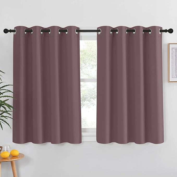NICETOWN Blackout Small Window Curtain 54 inches Length - Thermal Insulated Solid Grommet Sound & Light Reducing Room Darkening Drape for Kitchen/Nursery, Dry Rose (1 Panel, W52 x L54)
