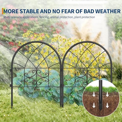 garvee decorative garden fence panels 4-pack, 20"x26" black, side view