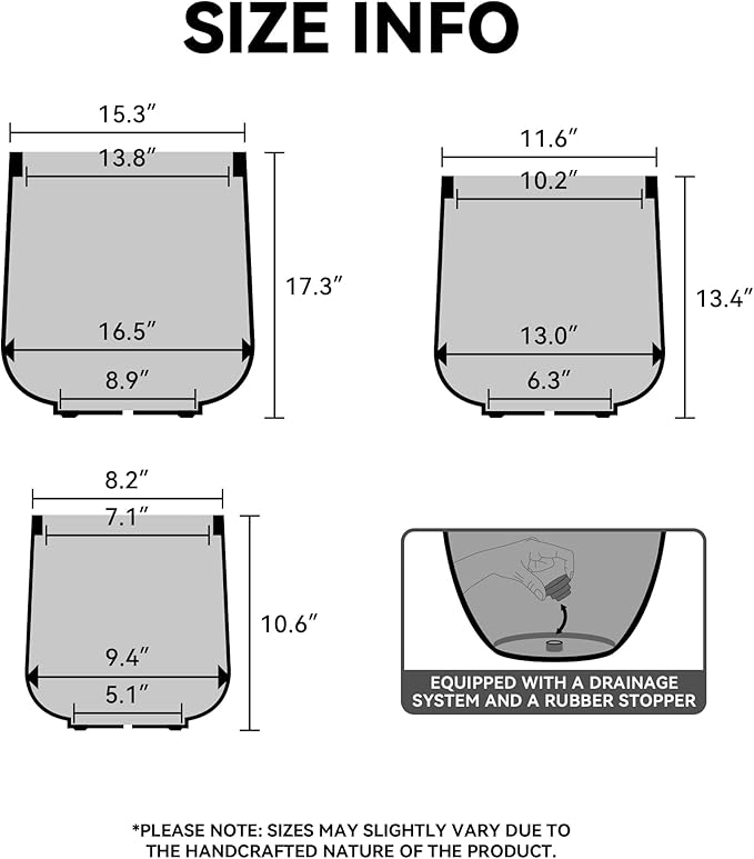 Kante 15.3"+11.6"+8.2" Dia Round Concrete Planter, Large Outdoor Indoor Planter Pots Containers with Drainage Holes and Rubber Plug for Home Garden Patio, Rusty