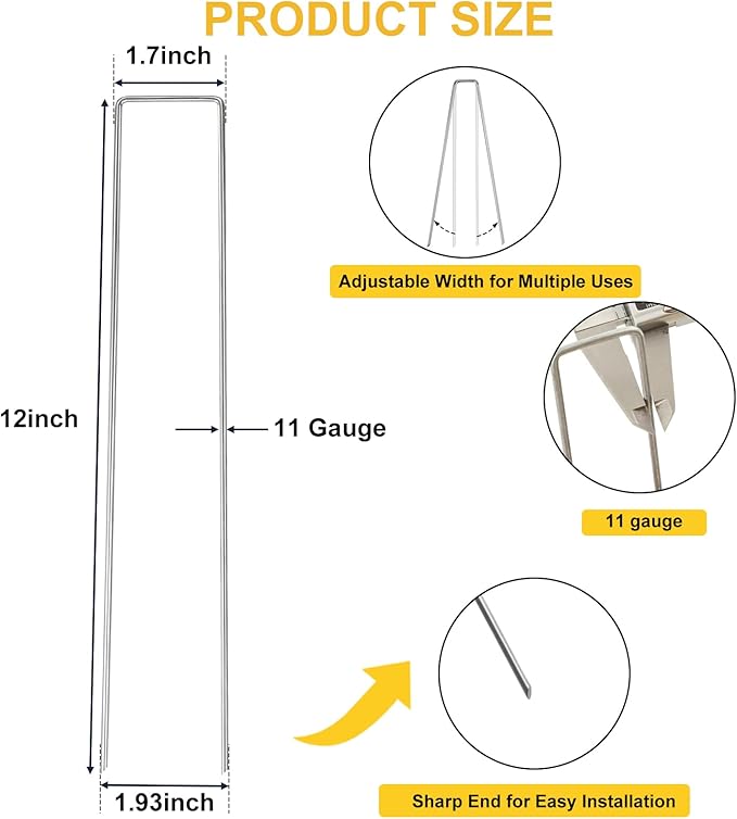 HongWay 120 Pack 12 Inch Landscape Staples, Garden Stakes 11 Gauge Galvanized Ground Staples Lawn Yard Tent Fence Stakes Landscaping Fabric Pins for Gardening Secure Outdoor Decorations