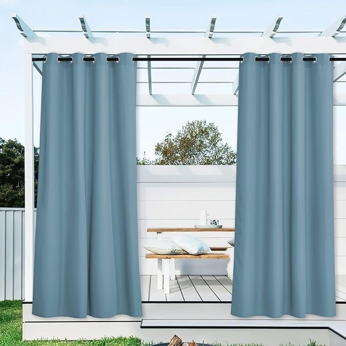 NICETOWN Canvas Outdoor Waterproof Patio Curtains 2 Pieces, Rustproof Grommets UV Blocking Vertical Drapes Keep Sun & Rain Out Dustproof for Porch/Pergola, Teal, W55 x L84