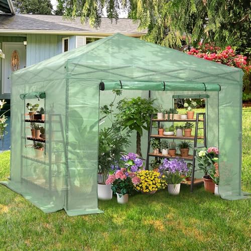 gdy 8x8ft instant pop-up greenhouse, walk-in plant gardening, front angle view
