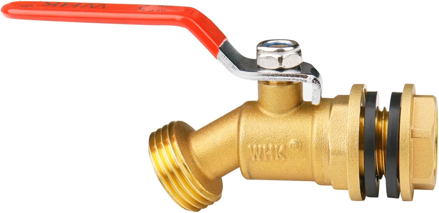 WHK Rain Barrel Spigot Kit-Water Bucket Spigot Faucets-Water Spout Spigot | for 5/50/55 Gallon Bucket, Rain Barrel Water Container WaterTank,1/4 Turn with Long Handle(Brass)