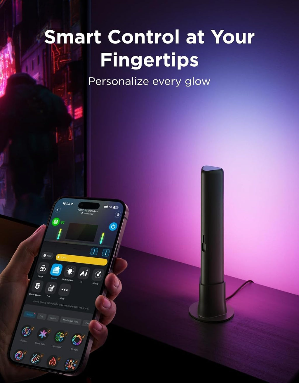 govee smart light bar, rgbicww tv lights for on a desk or shelf