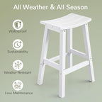 Outdoor Bar Stools Set of 2, Waterproof Barstools, Easy to Clean and Care, for Bar, Kitchen Counter, Deck, and Patio, White