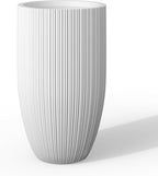 Kante 24 Inch Tall Round Concrete Planter, Large Indoor Outdoor Plant Pots with Drainage Hole and Rubber Plug, Modern Decorative Garden Pots for Home Patio Porch, Textured White