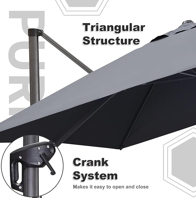 PURPLE LEAF 9 Feet Patio Umbrella Outdoor Cantilever Square Umbrella Aluminum Offset Umbrella with 360-degree Rotation for Garden Deck Pool Patio, Light Grey