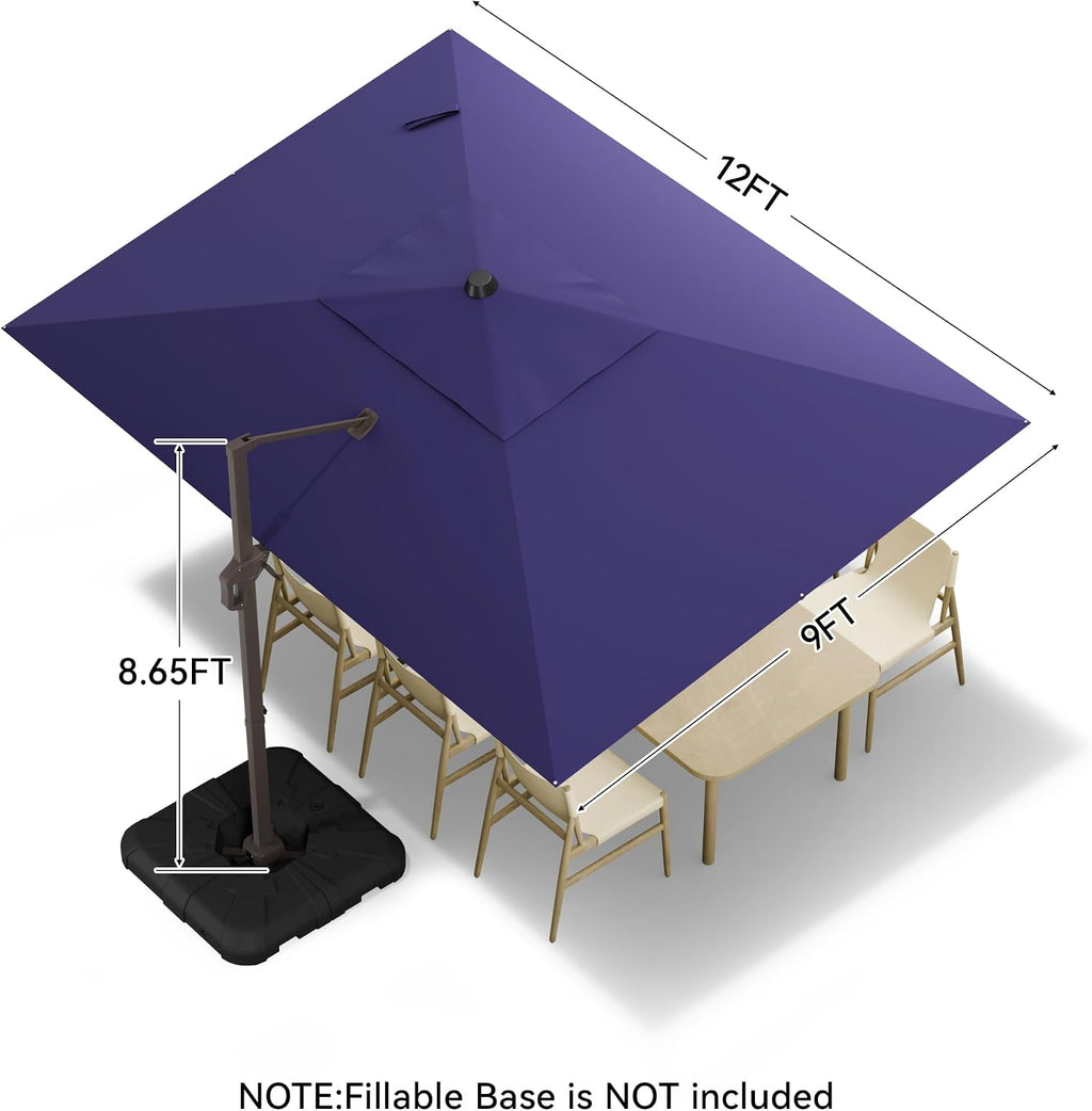 9x12 ft cantilever patio umbrella, large rectangular offset, close-up detail