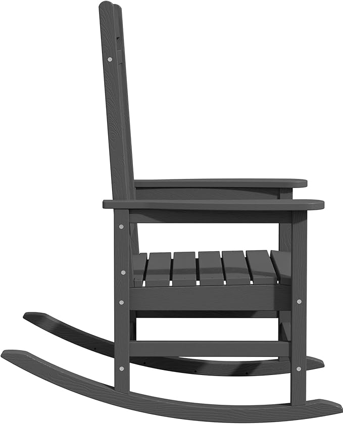 KINGYES Oversized Outdoor Rocking Chair Set of 4, High Density Polyethylene Patio Rocking Chairs with 330lbs Support for Adults, Gray