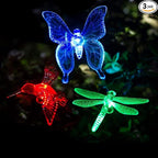 GIGALUMI Solar Garden Lights, 3 Pack Solar Butterfly Lights Decoration, Outdoor Garden Decoration Color Changing LED, Outdoor Decorative for Pathway, Lawn, Patio, Driveway