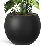 Large Round Planter with Drainage Hole, 13.7''H × 17.7''D Sphere Planter Indoor Plant Flower Pot for Outdoor Garden Patio Home, Black