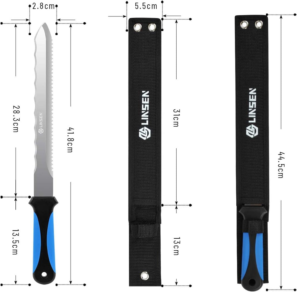 Linsen-Outdoor Stainless Steel Garden Knife with 11" Blade, Double Side Utility Sod Cutter Lawn Repair Garden Knife with Nylon Sheath