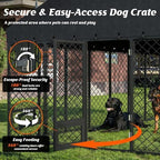 10x14ft outdoor dog kennel with roof and feeding, close-up detail