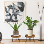 Plant Stand Indoor Outdoor, Wooden plant Stool, Mid Century Plant Stand for Indoor Plants, Wood Modern Plant Holder Rattan Flower, Low Short Boho Rustic Planter Stand Fit 5-15 Inch Pot(M, L)