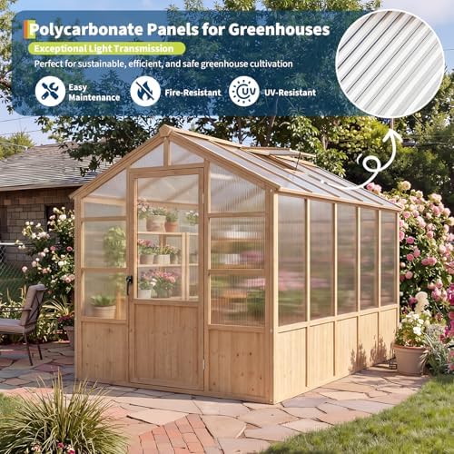 heavy duty walk-in wooden greenhouse kit, 4mm polycarbonate, side view