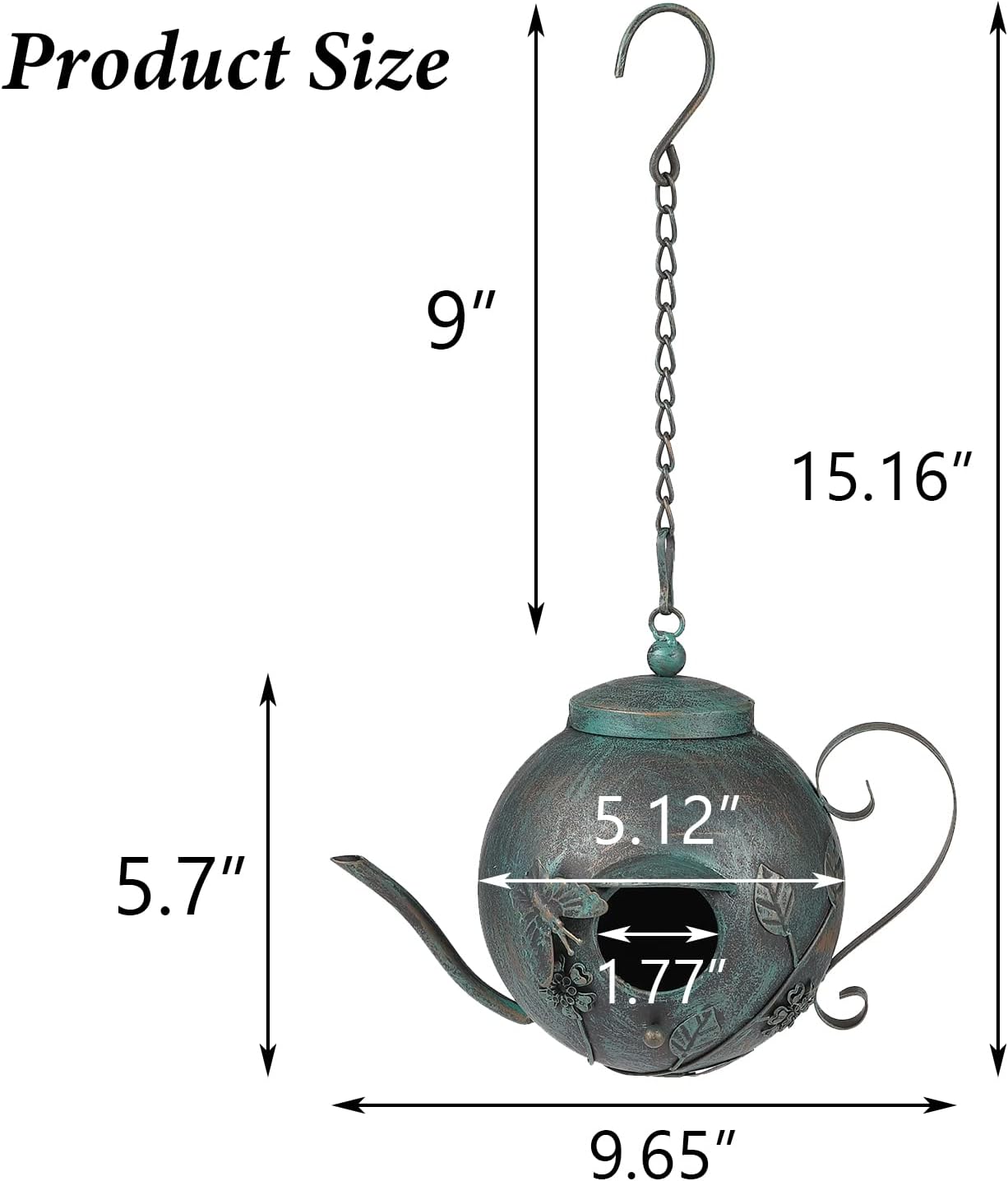 Bird Houses for Outside, Outdoor Bird House, Teapot Shaped Hanging Bird House, Antique Metal Bird House, Decorative Bird Houses, Unique Humming Bird Houses for Garden Patio Yard Lawn Backyard Decor