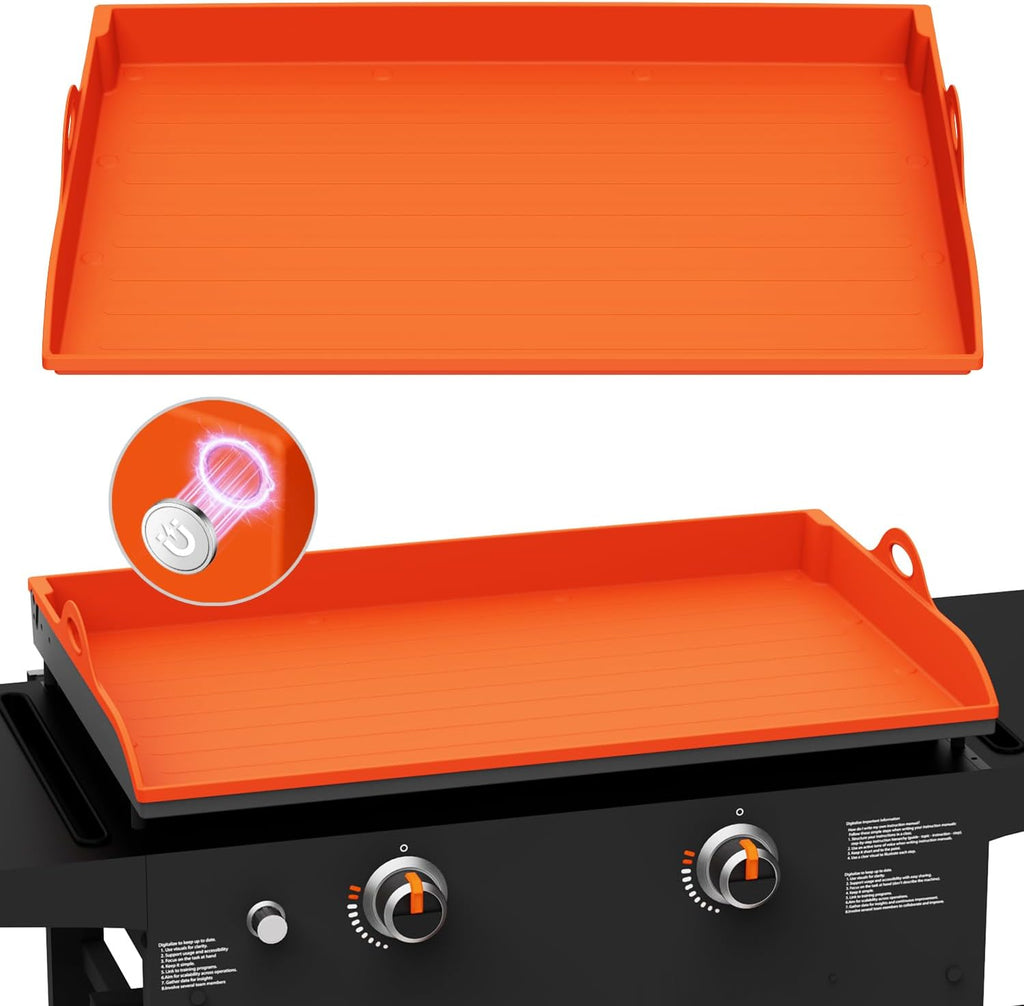 Magnetic Silicone Griddle Cover for Blackstone - 28 Inch Silicone Grill Mat Upgraded Heavy Duty Omnivore Griddle Top Cover for Blackstone Accessories, Protect Grill from Rust & Dirt (Orange 28 inch)