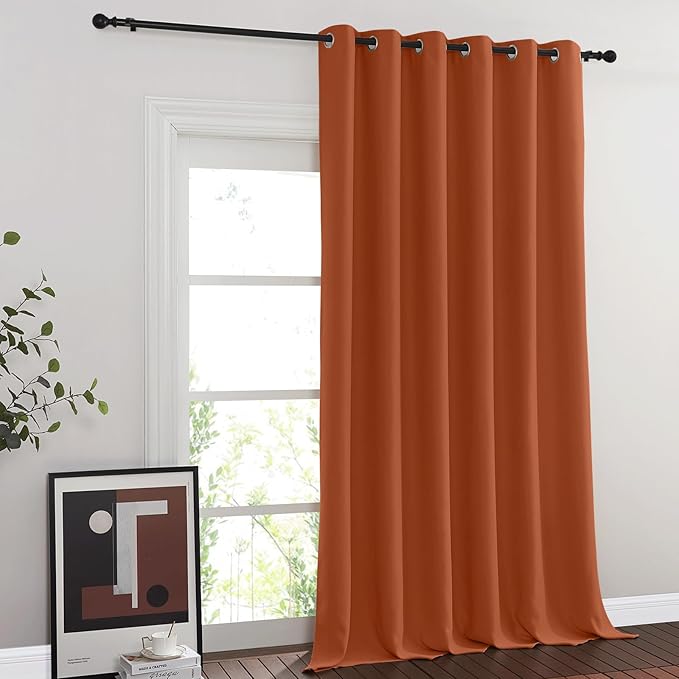 NICETOWN Sliding Door Curtain 108 Inches Long - Blackout Thermal Insulated Grommet Room Divider Privacy Drape for Patio Glass Door, 1 Panel, Burnt Orange, 100 Inch Extra Wide