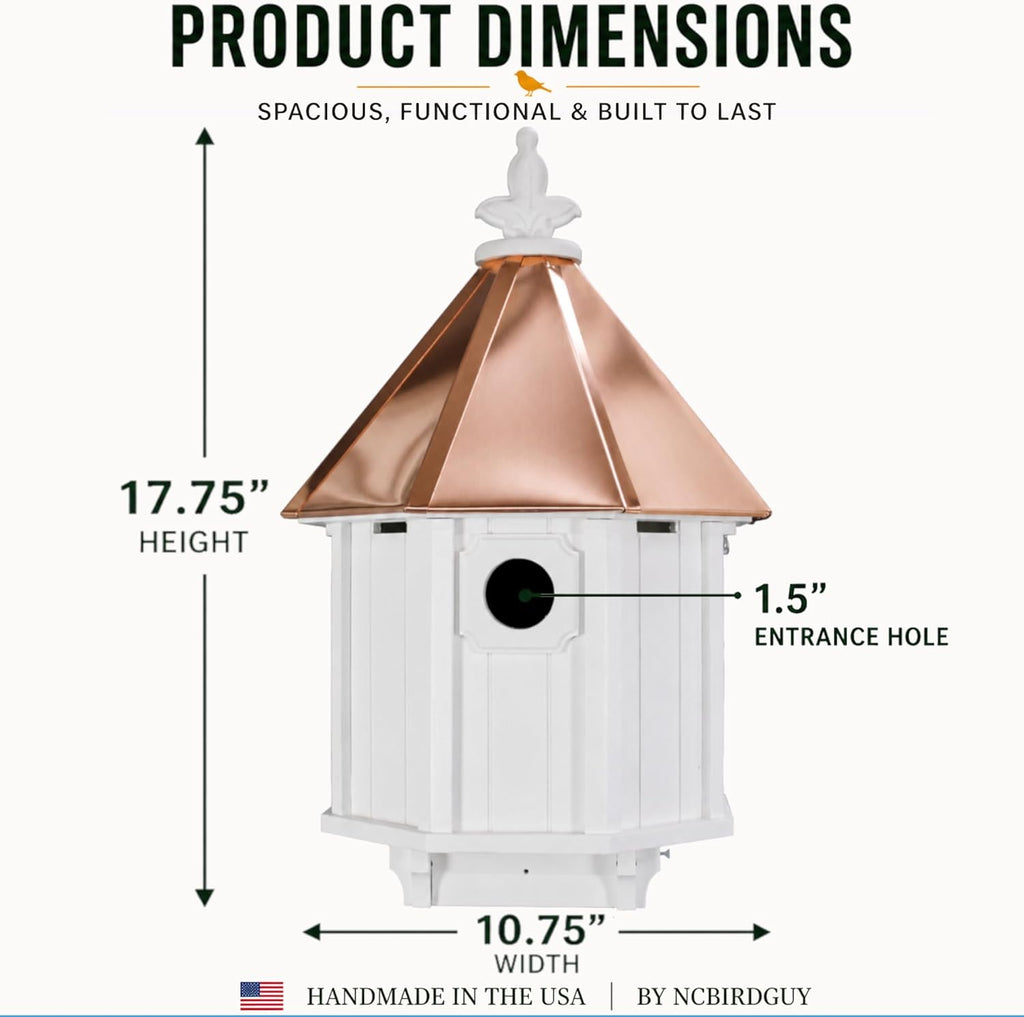 Handmade Copper Roof Bluebird House for Bluebirds & Songbirds, Made in USA (H8C) (Custom Mount)