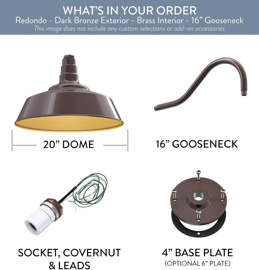 16" Gooseneck Large Barn Light 20" Dome | Outdoor Barn | Dark Bronze/Brass