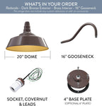 16" Gooseneck Large Barn Light 20" Dome | Outdoor Barn | Dark Bronze/Brass