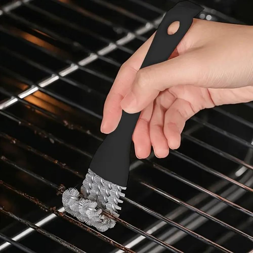 2PCS BBQ Grill Brush Stainless Steel Barbecue Cleaning Brush, V - Shaped Bristles Perfect Cleaner & Scraper for Grill Cooking Grates, Black
