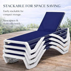 Kozyard Outdoor Chaise Lounge Chair, Full Flat Adjustable Patio Lounger with Aluminum Frame & Resin Legs, Textilene Fabric for Poolside, Backyard & Beach (NavyBlue Without Table)