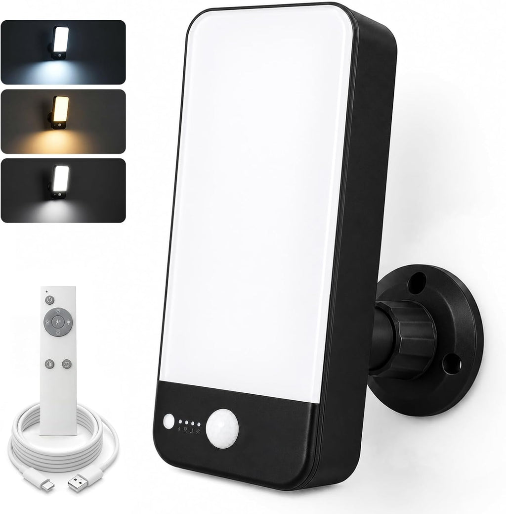 Rechargeable Motion Sensor Outdoor Wall Light, 10000mAh 1 Pack | 3 Modes 3 CCT Dimmable with Remote, IP65 Waterproof Security Lamp for Porch, Patio, Garage, Garden & Yard