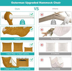 Outerman Hammock Chair, Hanging Chair with 3 Cushions and Foot Rest Support, Sturdy Metal Spreader Bar Max 500Lbs, Swing Chair for Bedroom, Indoor & Outdoor, Patio, Porch or Tree（Khaki）