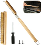 21'' Pizza Oven Brush with Stainless Steel Stone Scraper | Heat Resistant Brass Bristles, Pizza Stone Brush Compatible with Ooni, Gozney, & Similar Ovens, Includes Spare Head