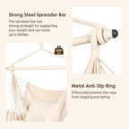 Highwild Hammock Chair Hanging Rope Swing - Max 500 Lbs - 2 Cushions Included - Steel Spreader Bar with Anti-Slip Rings - for Any Indoor or Outdoor Spaces (Beige)