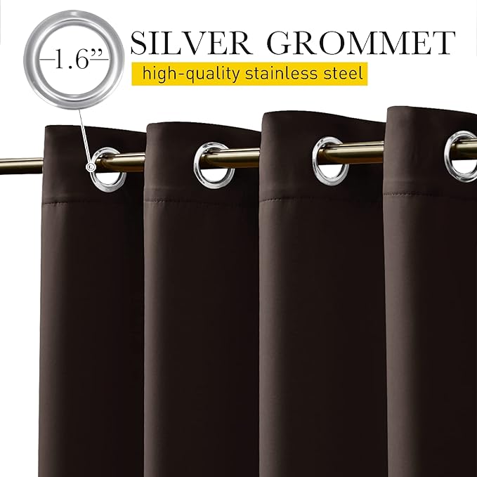 NICETOWN 2 Panels Outdoor Curtains for Patio Extra Wide 84", Waterproof & Windproof Grommet & Back Tab Fixed Top and Bottom Thermal Insulated Drapes with Rope for Gazebo, Toffee Brown, W84 x L108