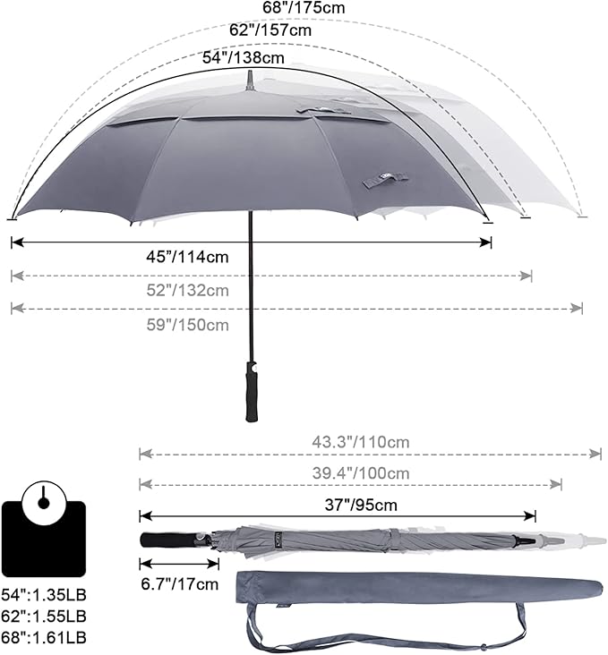 G4Free 47/54/62/68/72 Inch Automatic Open Golf Umbrella Oversize Extra Large Double Canopy Vented Windproof Waterproof Stick Umbrellas