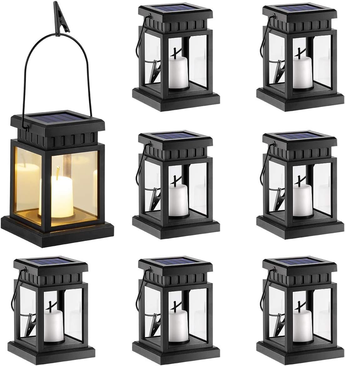 gigalumi 8 pack solar hanging lantern outdoor, candle, main product view