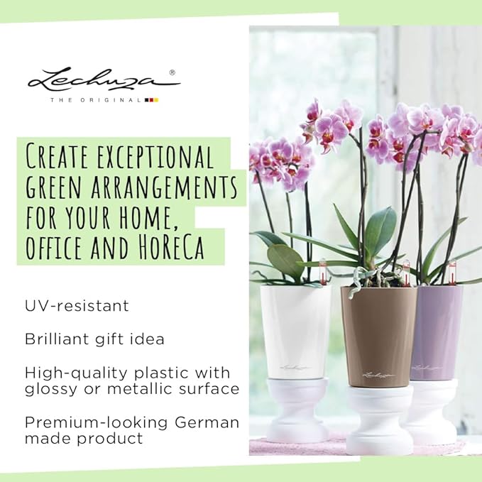 Lechuza MINI-DELTINI Shiny Taupe High Gloss, Self-Watering Small Indoor Planter, H5.1 L3.9 W3.9 in