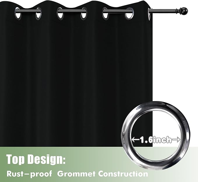 HolidayIdeas Waterproof Outdoor Curtains for Patio, 6 Panels - 54x120 Inches - Weatherproof Privacy Outsides Curtains for Backyard Porch Gazebo, Sunlight & UV Blocking (Black, Grommet Top)