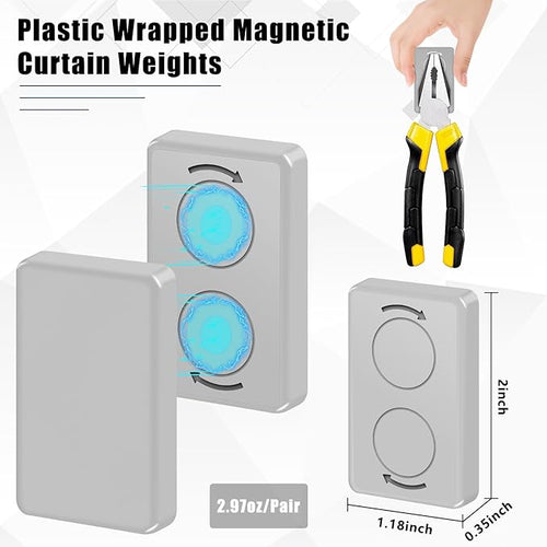 36pcs Outdoor Curtain Weights, Plastic Wrapped Magnetic Drapery Weights, Waterproof Heavy Duty Curtain Magnets for Heavy Wind, Outside Curtain, Shower Curtain, Tablecloth, Flag (Grey)
