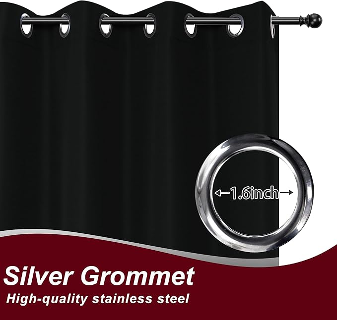 HolidayIdeas Grommet Outdoor Curtains for Patio Waterproof 8 Pcs All Weather Balcony Black Outside Curtains for Apartments, Gazebo, Pergolas, Porch, 54x84 Inch
