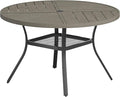 VICLLAX Round Patio Table with Adjustable Umbrella Hole for 4, All Weather Metal Outdoor Dining Table for Lawn Garden, 40.6" Outdoor Coffee Table, Grey Wood-Like Tabletop
