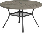 VICLLAX Round Patio Table with Adjustable Umbrella Hole for 4, All Weather Metal Outdoor Dining Table for Lawn Garden, 40.6" Outdoor Coffee Table, Grey Wood-Like Tabletop
