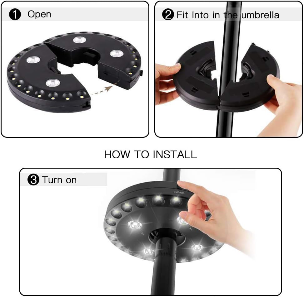 Patio Umbrella Light 3 Lighting Modes Cordless 28 LED Lights at 200 lux- 4 x AA Battery Operated for Patio Umbrellas, Camping Tents or Outdoor Use Forlivese